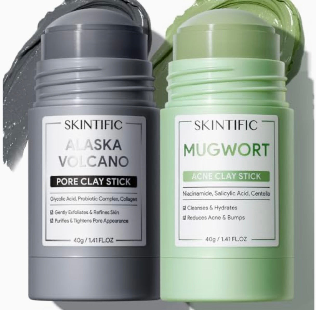 KINTIFIC Clay Stick 2PCS Combo – Mugwort Clarifying / Volcano Detox / Bright Boost Even Tone Deep Pore Cleansing Oil Control Non-Stripping